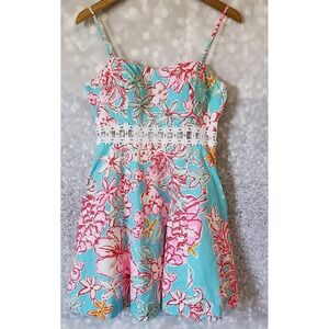 Lilly Pulitzer Lenore Lolita Dress Cutout Sunglow Breakwater Blue Print Size 6